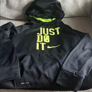 Nike Kids Black and Neon Green Hoodie